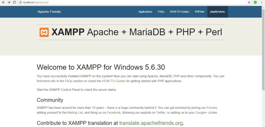 xampp home page